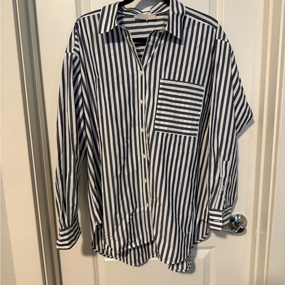 LOFT Striped Everyday Oversized Pocket Shirt - Picture 2 of 4